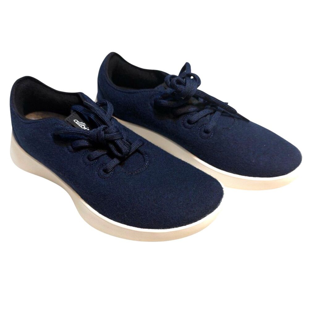 Allbirds Wool Runner Sneakers WR2 W10.5 Navy Blue Merino Wool Cream Sole